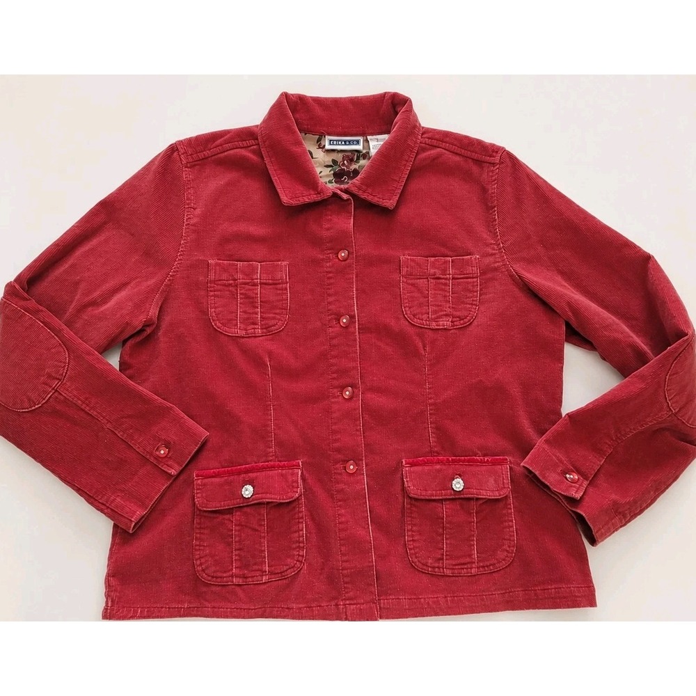 Erika & Co XL Barn Red Cotton Corduroy Barn Jacket Utility Style Bling Pockets